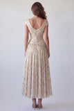 A Line Floral V Neck Long Wedding Guest Dress