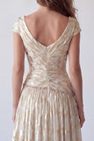 A Line Floral V Neck Long Wedding Guest Dress