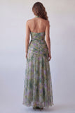 Leely Women Dusty Sage Floral A Line Long Wedding Guest Dress Backless Halter Neck Garden Party Dress