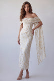 Champagne Sheath Floral Long Formal Dress