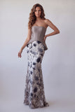 Vintage Mauve Mermaid Floral Corset Long Formal Dress
