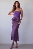 Purple Floral Mermaid Ruffled Midi Formal Dress