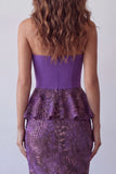 Purple Floral Mermaid Ruffled Midi Formal Dress