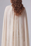 Champagne Mermaid Floral Long Formal Dress with Cape