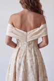 Champagne A Line Floral Long Formal Dress