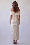 Sheath Champagne Floral Off the Shoulder Long Formal Dress