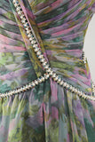 Dusty Sage Floral A Line Pleated Long Wedding Guest Dress
