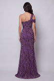 One Shoulder Purple Floral Long Formal Dress
