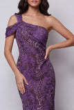 One Shoulder Purple Floral Long Formal Dress