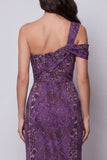 One Shoulder Purple Floral Long Formal Dress