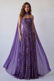 A Line Floral Purple Long Formal Dress