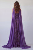 A Line Floral Purple Long Formal Dress