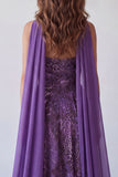 A Line Floral Purple Long Formal Dress