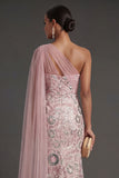 One Shoulder Pink Sparkly Mermaid Long Formal Dress
