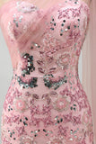 One Shoulder Pink Sparkly Mermaid Long Formal Dress