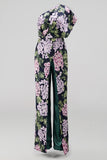 Floral Dark Green One Shoulder Wedding Guest Jumpsuit