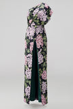 Floral Dark Green One Shoulder Wedding Guest Jumpsuit
