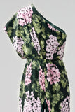 Floral Dark Green One Shoulder Wedding Guest Jumpsuit