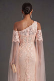 Peach Appliqued Mermaid Long Formal Dress with Slit
