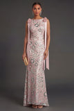 Bateau Neck Pink Sparkly Mermaid Long Formal Dress