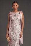 Bateau Neck Pink Sparkly Mermaid Long Formal Dress