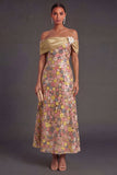 Yellow A Line Off the Shoulder Long Wedding Guest Dress