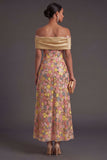 Yellow A Line Off the Shoulder Long Wedding Guest Dress