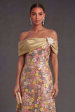 Yellow A Line Off the Shoulder Long Wedding Guest Dress