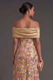 Yellow A Line Off the Shoulder Long Wedding Guest Dress