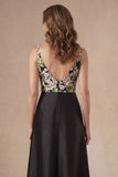 Dark Green Floral A Line Long Mother of the Bride Dress with Slit