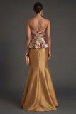 Red Floral Mermaid Long Formal Dress