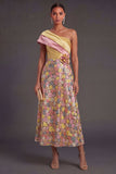 Yellow A Line One Shoulder Long Wedding Guest Dress with 3D Flower