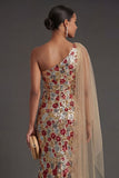 Red Floral Mermaid One Shoulder Long Formal Dress with 3D Flower