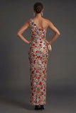 Sheath Red Sparkly One Shoulder Long Prom Dress