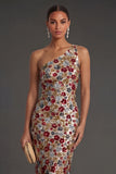 Sheath Red Sparkly One Shoulder Long Prom Dress