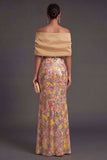 Yellow Mermaid Off the Shoulder Long Wedding Guest Dress with Slit