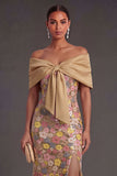 Yellow Mermaid Off the Shoulder Long Wedding Guest Dress with Slit