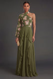 Eucalyptus A Line Ruffled Long Wedding Guest Dress