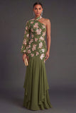 Mermaid Eucalyptus Ruffled Long Wedding Guest Dress