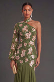 Mermaid Eucalyptus Ruffled Long Wedding Guest Dress