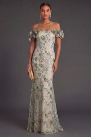 Sparkly Dusty Sage Mermaid Long Wedding Guest Dress