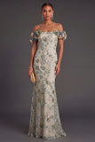 Sparkly Dusty Sage Mermaid Long Wedding Guest Dress
