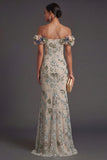 Sparkly Dusty Sage Mermaid Long Wedding Guest Dress