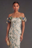 Sparkly Dusty Sage Mermaid Long Wedding Guest Dress