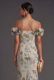 Sparkly Dusty Sage Mermaid Long Wedding Guest Dress