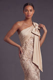 Floral Champagne Mermaid Long Formal Dress