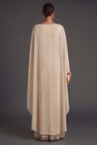 Champagne Mermaid Appliqued Long Wedding Guest Dress with Cape