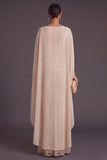 Champagne Mermaid Appliqued Long Wedding Guest Dress with Cape