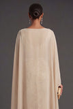Champagne Mermaid Appliqued Long Wedding Guest Dress with Cape