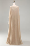 Champagne Mermaid Appliqued Long Wedding Guest Dress with Cape
